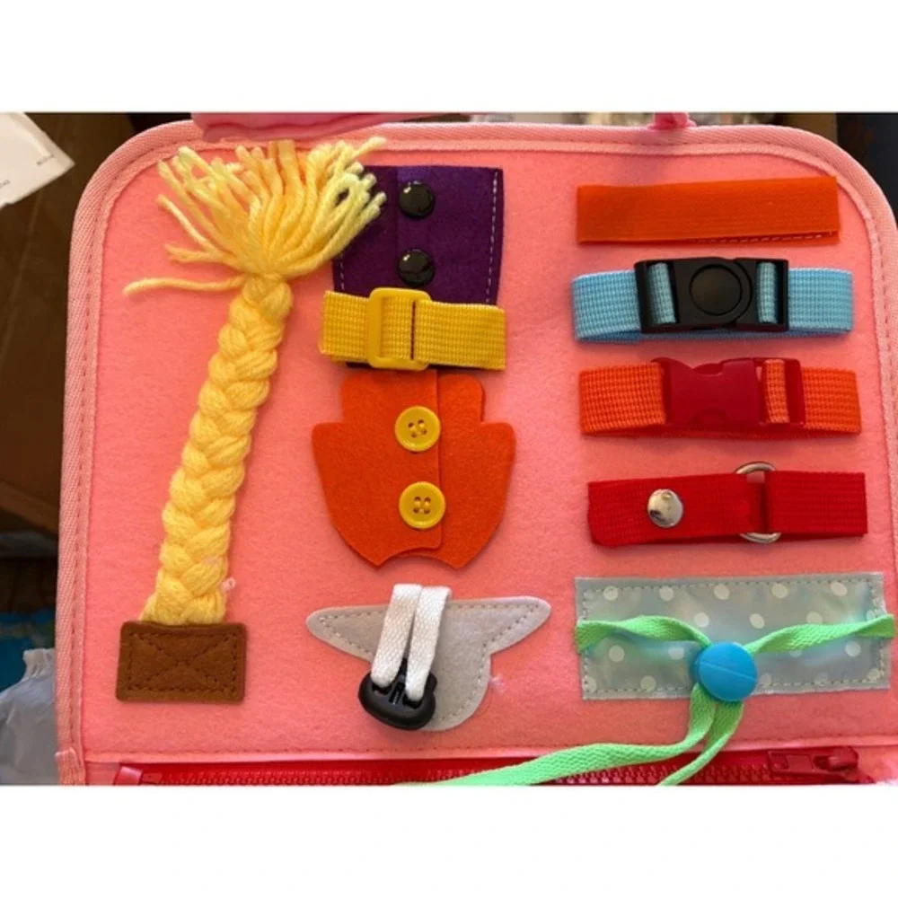 Quiet Flower Busy Board Toddler Sensory Toy Mermaid Pink 89PCS